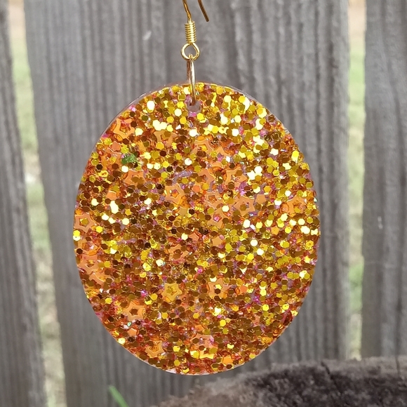 Hand Crafted Jewelry - Sparkling Gold and Orange Oval Earrings
